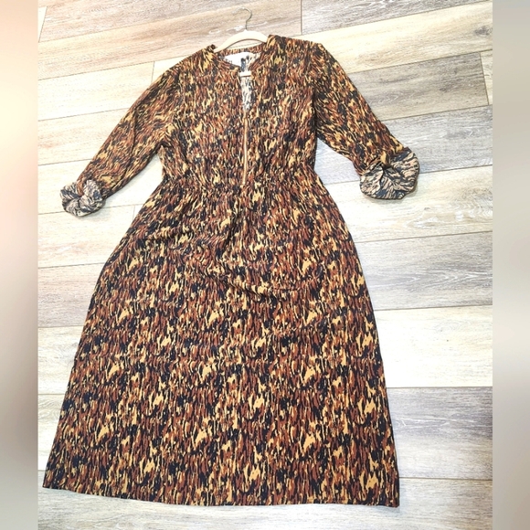 Apricot Texture Print Zip Midi Dress Size 10 - Picture 2 of 9